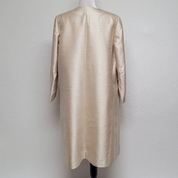 50s Rare Vintage Cream Peach Raw Silk Satin Knit Boxy Frog Clasp Opera Coat - Picture 10 of 14